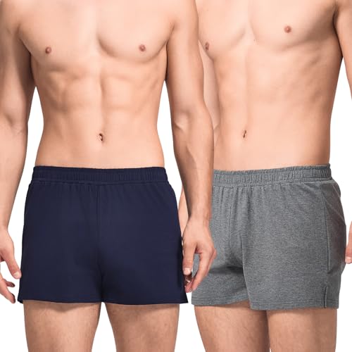 HEAVYWOOD Mens Pajamas Shorts 3 Inch Cotton Lightweight Lounge Active Workout Shorts Sleep Bottoms with Slight Stretchy