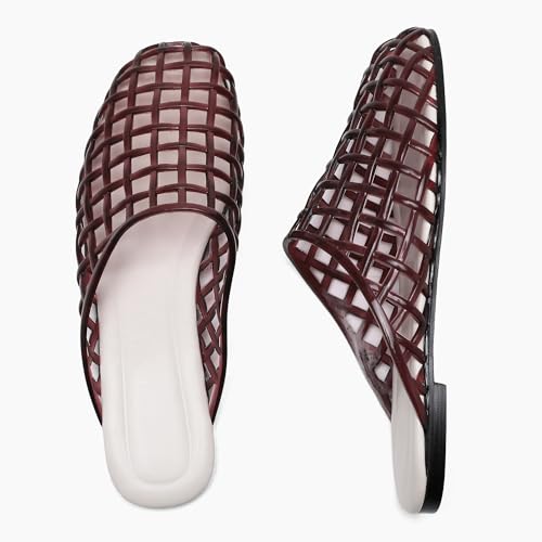 Red Mesh Jelly Mules for Women Clear Hollow Closed Toe Flat Sandals Beach Jellies Slippers Summer Slide Shoes4