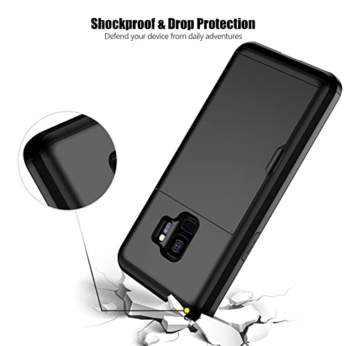 Nvollnoe For Samsung S9 Case With Card Holder 5.8 Inch Dual Layer Heavy Duty Protective Galaxy S9 Case Hidden Card Slot Slim Wallet Case For Samsung S9 For Women&Men(Black) #TOP4