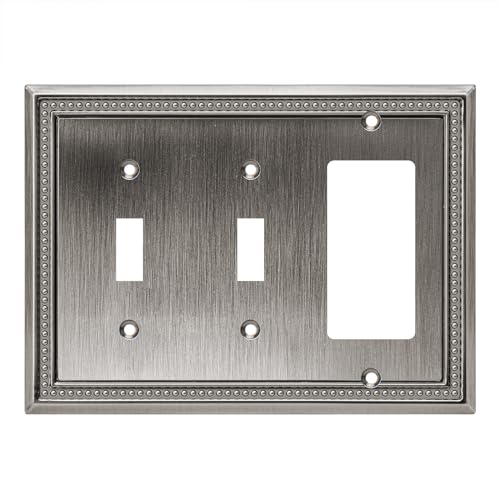 Image of Henne Bery Sunken Pearls Heavy Duty Decorative Wall Plate Switch Plate Outlet Cover (Double Toggle /Single Decorator, Heirloom Silver)