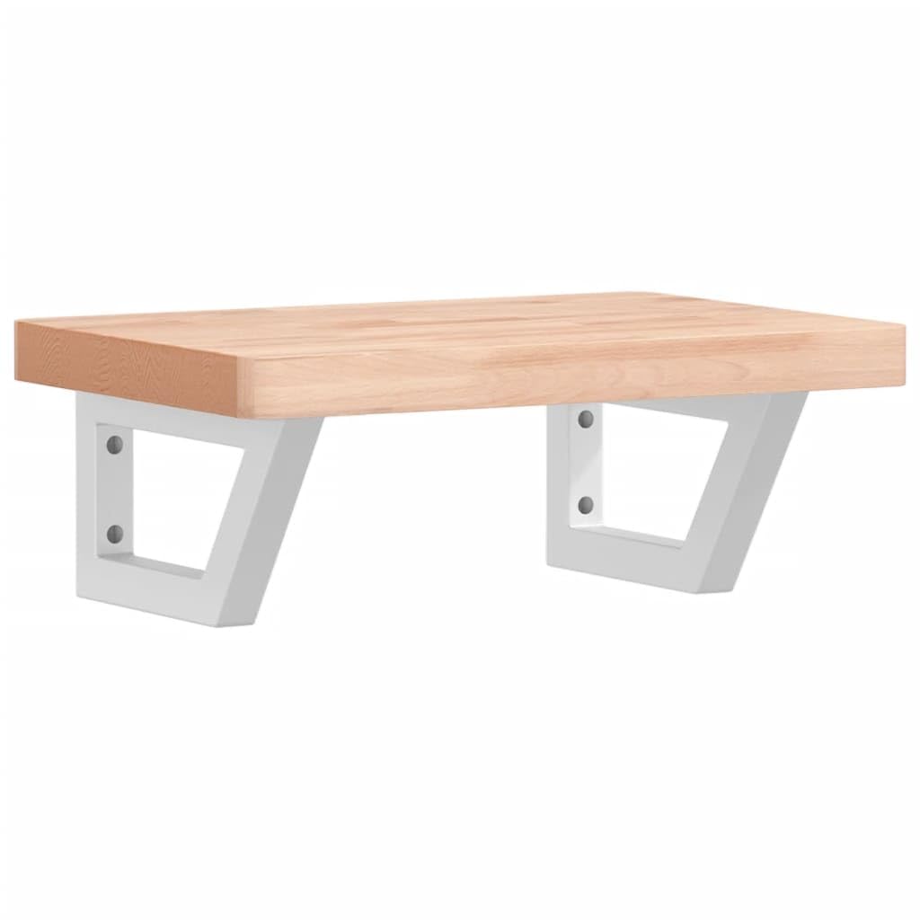 Estantería para lavabo de pared de acero y madera de haya maciza, 50 x 35 x 4 cm, con soporte trapezoidal, ahorra espacio para baño y lavabo, soporta hasta 100 kg