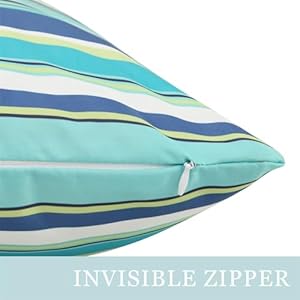 Adabana Outdoor Waterproof Throw Pillow Covers 12×20 Decorative Colorful Striped Lumbar Pillows Cover Set of 2 for Patio Garden Blue