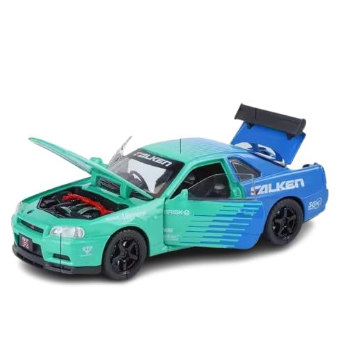 Image of 1:32 Scale Nissan Skyline GTR Alloy Diecast Pullback Metal Car Toy with Sound Light & Opening Doors - Best Gift Toy for Kids | Color As Per Stock