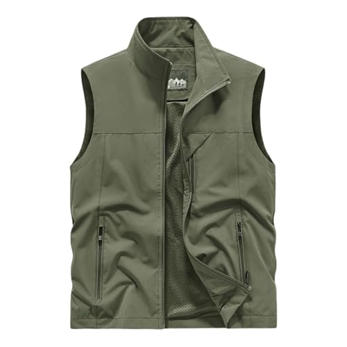 Chaleco sin mangas para hombre, ropa exterior, verano, exterior, chaleco, viajes, fotografía, trabajo, pesca, chaleco cargo con bolsillos, Verde militar., L