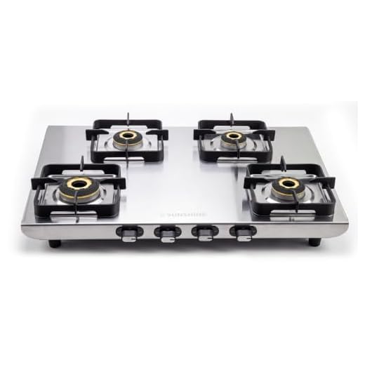 Sunshine Curvv 4 Burner | High Premium Stainless Steel Gas Stove | 3D Brass Burner | 10 Year Warranty On Valve By Sunshine | Manual Ignition | LPG Ready & PNG Compatible (Classic - Silver)