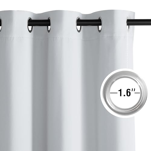 Image of NICETOWN Greyish White Ring Top Panels - Thermal Insulated Shades for Nursery, Kids Room, Yard, Closet, Garage - Breathable Fabric, Privacy Assured, 2 Panels, W52 x L95
