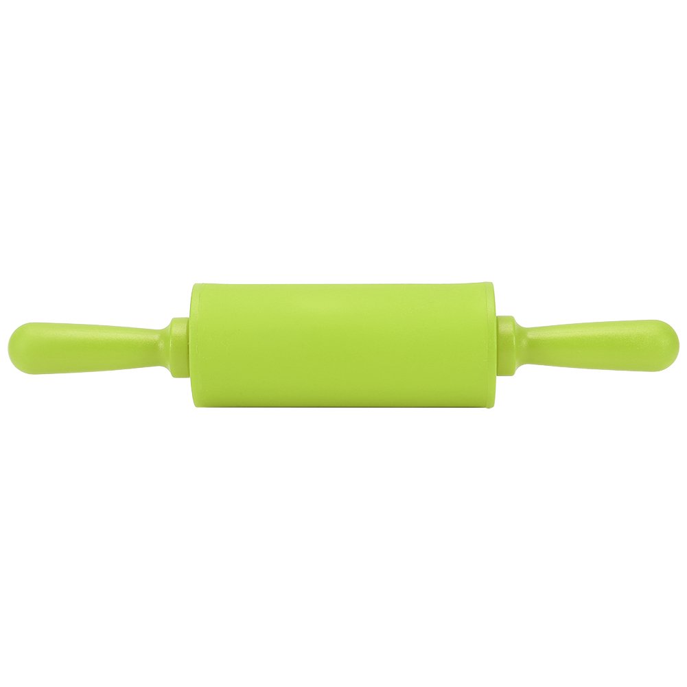 Fdit Non-Stick Silicone Rolling Pin Dough Rollers for Baking and Rolling Dough with Wooden Handle for Home Kitchen Children Cake 9 Inch(Green)