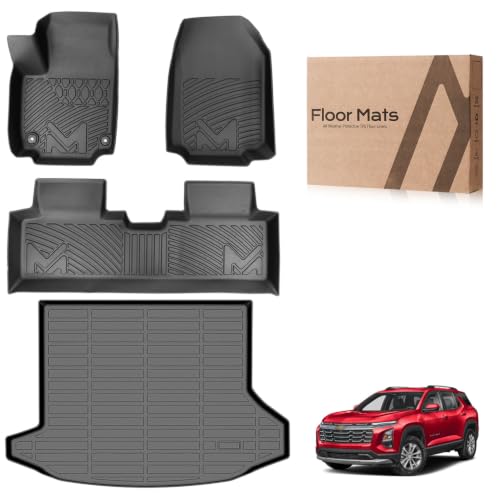 Image of Floor Mats & Cargo Liner Custom for 2025-2026 Chevy Equinox (Not EV) & GMC Terrain, TPE Automotive All Weather Cover Protection Waterproof Black Floor Liner Front & Rear Row Full Set Car Mats, 4PCS