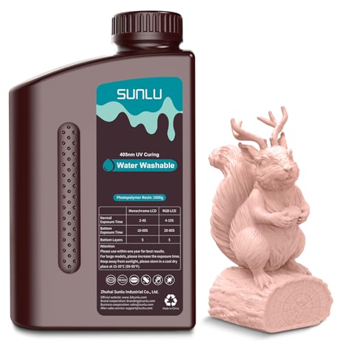 SUNLU Water Washable 3D Printer Resin, 1kg Fast Curing 3D Resin for 2K 4K 8K LCD DLP SLA Resin 3D Printer, 395-405nm UV Curing 3D Printing Photopolymer Resin, Low Shrinkage High Precision, Cream Beige