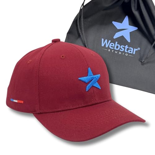 Casquette baseball brodée Webstar présentée dans son sac en coton noir, le cadeau idéal de style