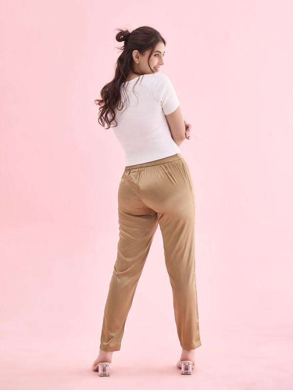 Image of GO COLORS Women Mid Rise Polyester Shiny Pant