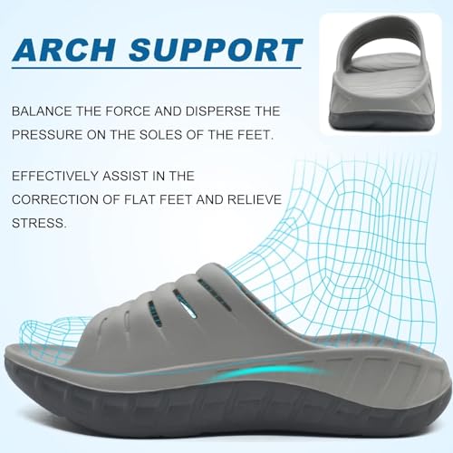 Image of KuaiLu Mens Recovery Sandals Orthotic Arch Support Open Toe Sport Slides Thick Cushion Orthopedic Plantar Fasciitis Slip On Wide Width Summer Pool Beach Waterproof