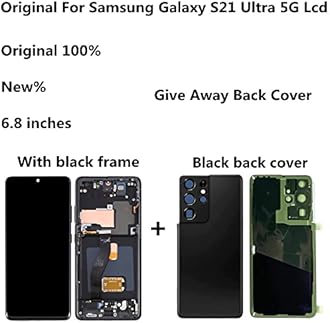 6.8 inch Original AMOLED LCD for Samsung Galaxy S21 Ultra LCD G998A G998F G998F/DS G998U G998U1 G998V S21 Ultra 5G Display Touch Screen Assembly Replacement (with Black Frame + Black Back Cover)