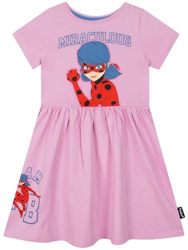 Miraculous Kleid Mädchen pinkes Sommerkleid Mädchen Mit Ladybug Glitzermotiv Für Kinder Rosa 122