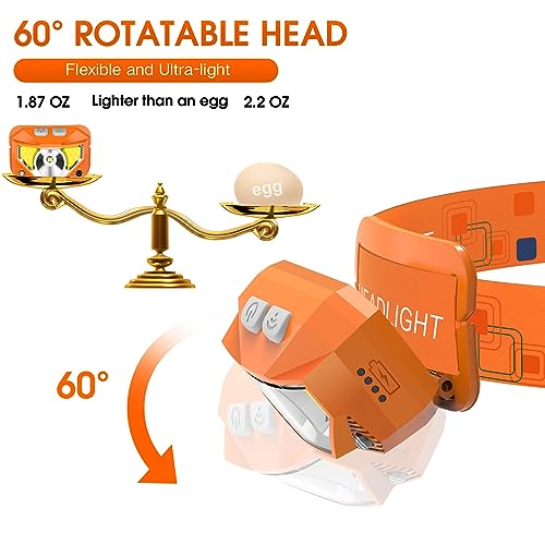 Image of LHKNL Headlamp Flashlight, Lumen Ultra-Light Bright LED Rechargeable Headlight with White Red Light,2-Pack Waterproof Motion Sensor Head Lamp,8 Mode for Outdoor Camping Running Fishing- Orange