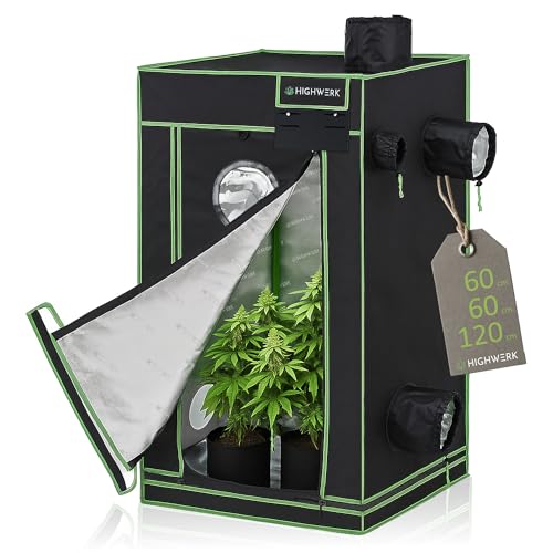 HIGHWERK Growzelt 60 x 60 x 120 cm | Indoor Grow Tent für Pflanzenzucht | schwarz grün | Growbox, Homegrow, Growschrank | Zuchtzelt, Pflanzenzelt, Anzuchtzelt, Gewächshaus, Indoor Garden