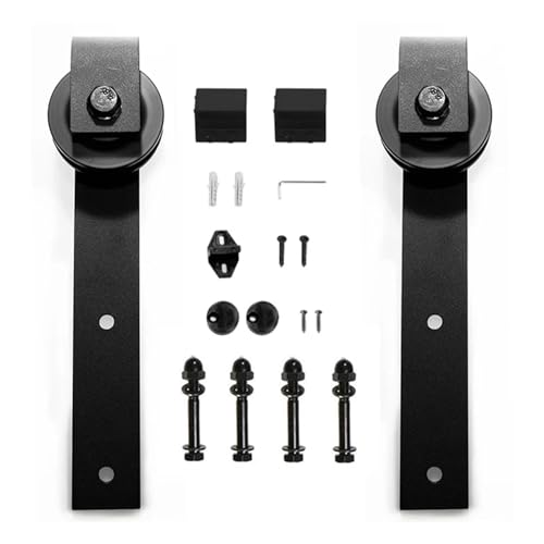 Kit de herrajes for puertas corredizas de granero de madera con rodillos grandes antiguos de acero, juego de armario con rodillos for puertas corredizas interiores (no incluye riel)(J-Shaped)