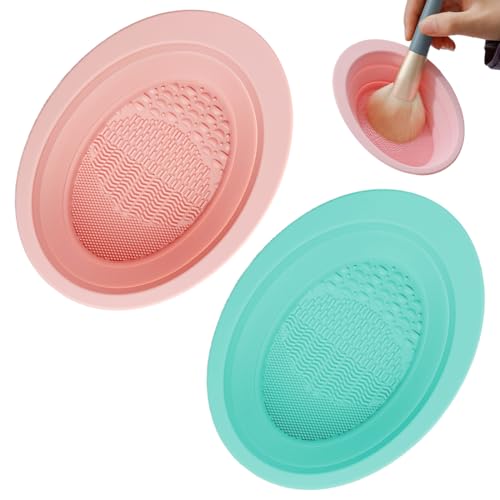 CATOR 2 Pcs Estera de Limpieza de Cepillo Cosmético de Silicona, Limpiador de Pinceles de Maquillaje, Cepillos Cosméticos Alfombrilla Almohadilla de limpieza de brochas de maquillaje plegable rosado