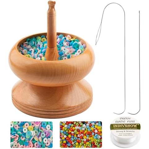 INDIVSHOW Clay Bead Spinner with Clay Beads and Seed Beads, 2pcs Bead Spinner Needles, 8m Elastic Cord for Jewelry Bracelet Making Cover