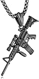 Caiyao Hip Pop Stainless Gun Necklace AK47 Military Style Punk Cool Pendant Rifle Jewelry for Men Women-Black