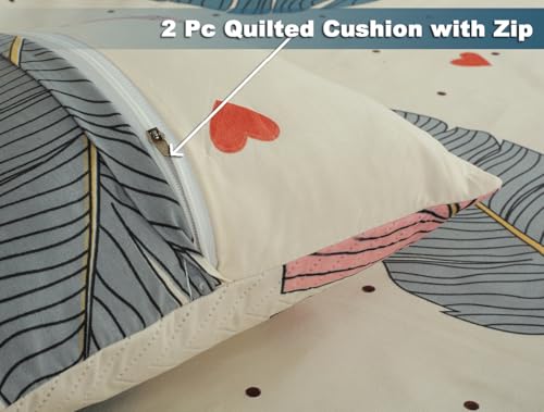 BSB HOME 220 TC 5 Piece Bedding Set with 1 Pc Bedsheet, 2 Pc Quilted Cushion with Zip, 2 Pc Pillow Covers - Heavy Glace Cotton Colour- Almonds (90X 100 Inches)