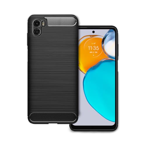 Image of NPRC Hybrid Ultra Slim Protective Case TPU Non-Slip Carbon Fiber Texture Shockproof Case Cover for Moto E22S - Black