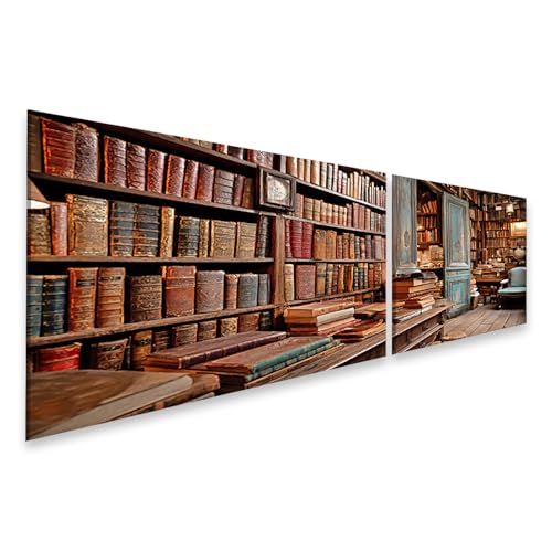 islandburner Quadro su tela Antica libreria a Parigi con ripiani in legno e vecchi libri, 2 pezzi
