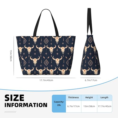 Large Beach Bags for Women Sandproof - Sheep Skull Navy Blue Print Summer Work Travel Tote Bags with Zipper2