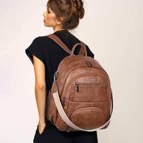 Leresas 35L Backpack Purse for Women Men Large Travel Backpack for Work College Back Pack Bag Vegan Leather Fashion Brown