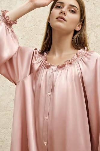 Image of PRODESIGN Long Nightgowns for Women - Long Sleeve Vintage Off the Shoulder Sleepwear Victorian Nightdress Button Up Nightgown