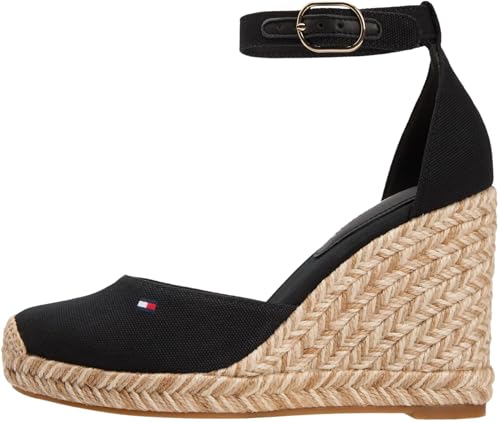 Tommy Hilfiger Flag FW0FW09225   Alpargatas de cuña con Punta Cerrada para Mujer, Color Negro (Negro), 3.5