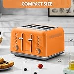 BUYDEEM DT640 4-Slice Toaster, Extra Wide Slots, Retro Stainless Steel with High Lift Lever, Bagel and Muffin Function, Removal Crumb Tray, 7-Shade Settings,Orange - Image 5