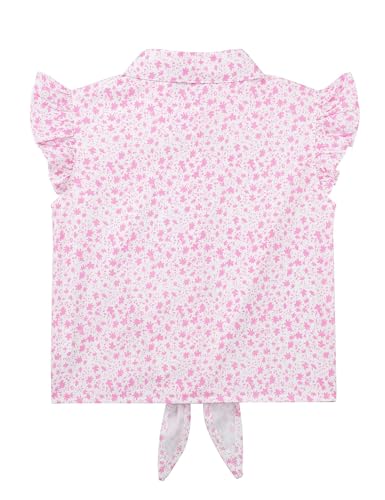 Image of Girls Sleeveless Plaid Button Down Shirt Summer Crop Tops Tie Knot Ruffle Sleeve Shirt Blouse 3-12Y