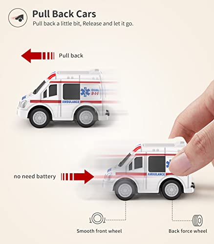 Geyiie Small Fire Truck Toys, Die Cast Mini Toys Cars Truck For Toddler Pull Push Vehicles Small Ambulance Police Cars For Boys 3 4 5 6 7 Years Old Easter Gifts #TOP3