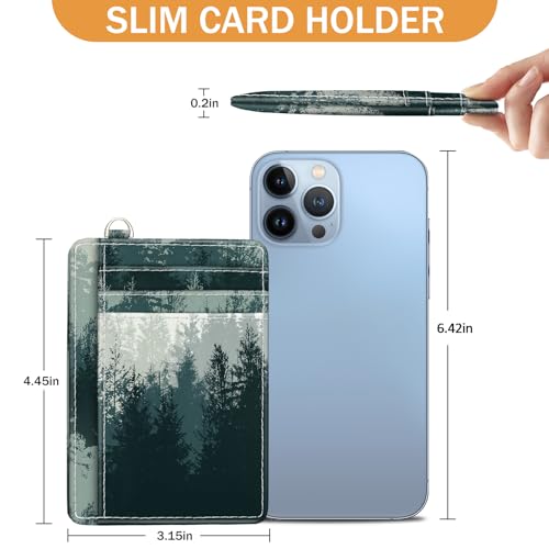 Image of Yonlevres Forest Credit Card Holder Slim RFID Wallet Women Small Travel | Front Pocket, Handy, RFID Blocking, Woman Girls Ladies Gifts, D-ring for Keychain,Thin Mini Card Case, ID Window, PU Leather