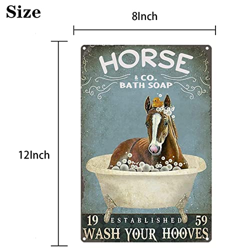 Horse Bathroom Retro Metal Tin Sign, Horse Bath Soap Bubble Poster Vintage Toilet Cave Bar Home Bathroom Wall Decoration Sign 8X12 Inches #TOP1