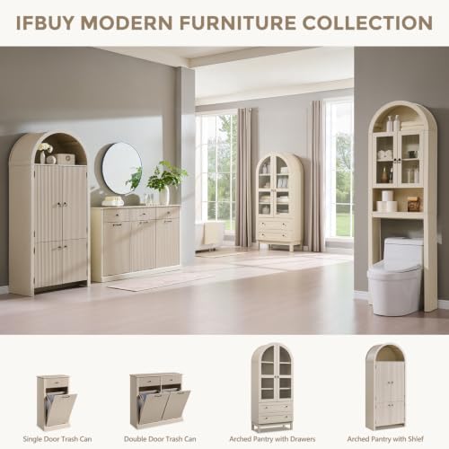 Image of IFBUY Tilt Out Laundry Hamper Cabinet, Modern Trash Can Cabinet, Cream