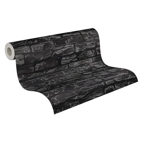 Papier peint intissé brique noir pour masquer les défauts d'un mur - 2