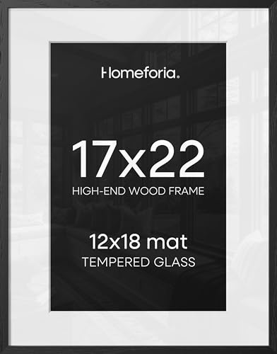 Image of Homeforia 17x22 Picture Frame Black Wood, High End Oak 17x22 Poster Frames with Mat 12x18 Photo, 17 x 22 Wooden Frame Matted to 12 by 18 Print, 22x17 Hanging Frames, Tempered Glass, Wall Kit, Set of 2