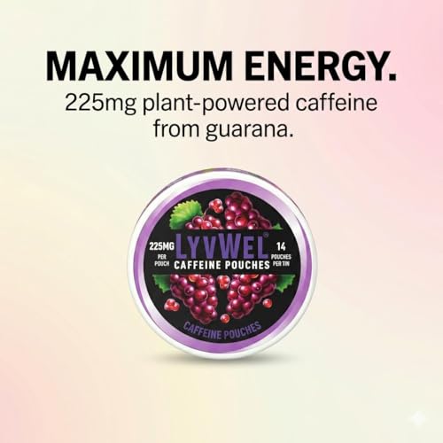 Image of LyvWel 225mg Caffeine Pouches, Guarana-Powered Energy Pouches, Nootropic Pouches, Nicotine Free Pouches & Tobacco-Free (5 Pack, Apple Pear)