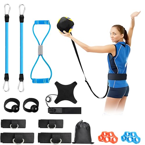 MLLNFUE Volleyball Training Equipment Set: Solo Trainer for Serving, Setting, and Passing, Combined with Volleyball Pass Resistance Bands, Elastic Rope Exercise Resistance Bands, and Resistance Belts