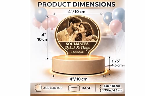 Image of Customized Photo Frame Anniversary Gift for Couples - LED Lamp with Custom Name Acrylic Customize Photo Frames With Photo For Valentine,Wedding Gift for Girlfriend, Wife, Boyfriend Size 4 x 6 Inch