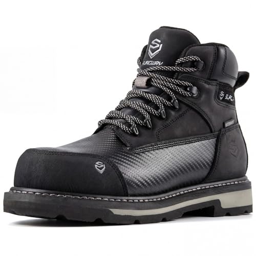 Image of SUREWAY Men's 6 Inch Waterproof Soft /Composite Toe Leather Work Boots | crazy horse leather, slip resistant, classic lace-up,durable, construction, industrial, roofing and landscaping safety
