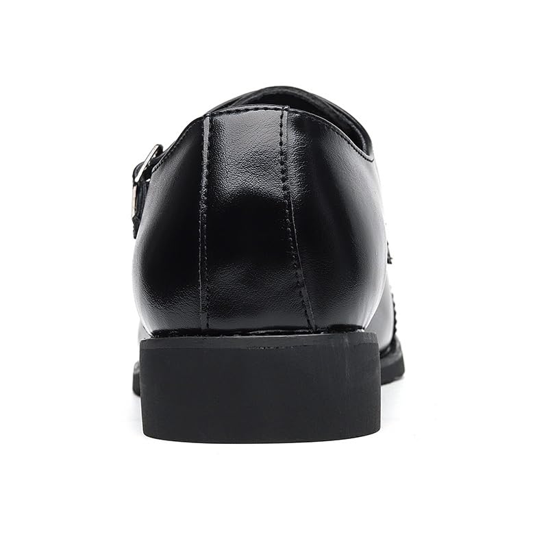 Oxford Shoes for Men Slip On Round Burnished Toe Double Monk Strap Vegan Leather Low Top Non Slip Block Heel Slip Resistant Working4