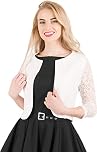 BlackButterfly Cropped 3/4 Lace Sleeve Open Bolero Evening Jacket Blouse (Ivory, M)
