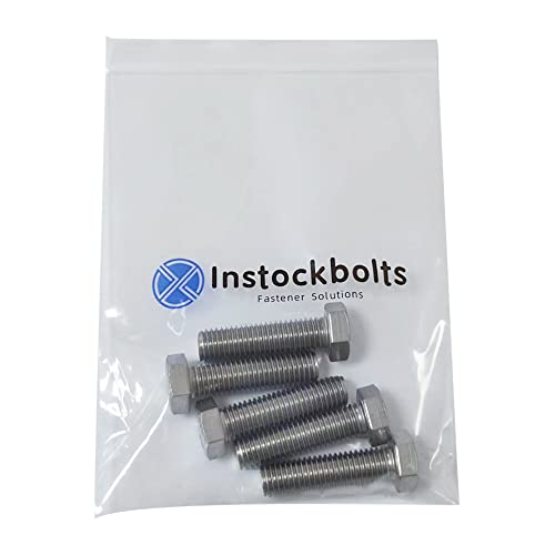 Image of 1 /2-13x1 inch Hex Head Screw Bolt, 304 Stainless Steel 18-8, Full Thread, Coarse Thread UNC, ASME B18.2.1, 5 Pcs-Pack