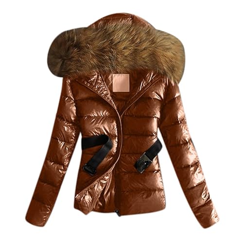 Generisch 2026 2024 Chaqueta acolchada cálida de plumón ligero para mujer de invierno con, café, XXL