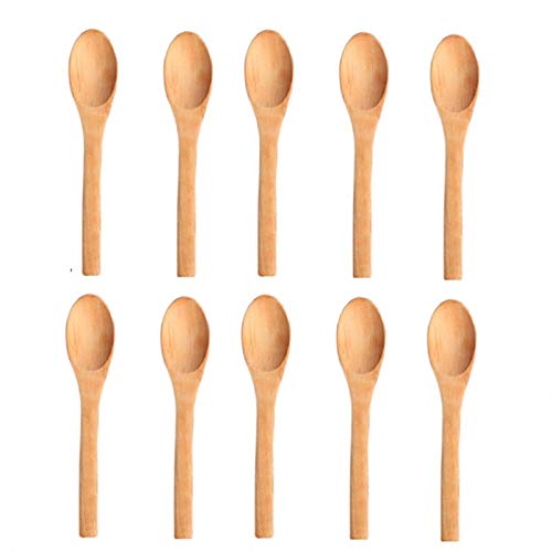 Qifumaer Lot de 10 petites cuillères à café en bois pour saler, miel, sucre, thé, soupe, café, latte, boissons, dessert, crème glacée, accessoires de cuisine 12,8 x 2,9 cm