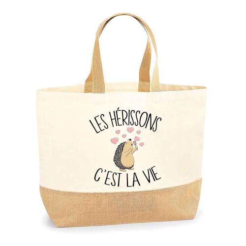 Sac hérisson Planetee cabas de plage courses coton et toile de jute cadeau
