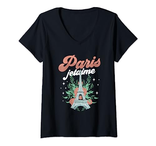 I Love France Paris Eiffel Tower French Lover Flower Floral Camiseta Cuello V